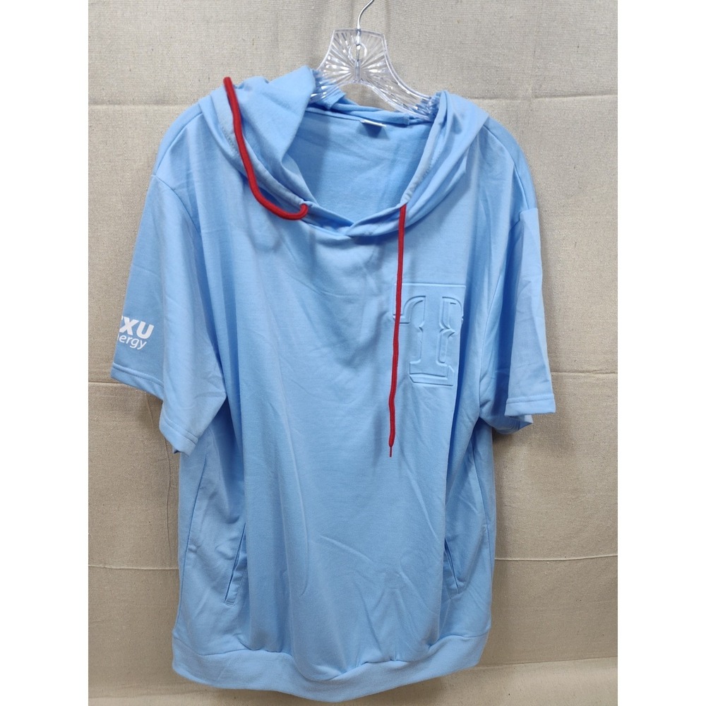 Texas Rangers MLB‎ Short Sleeve Hoodie Light Blue TXU Energy Adult XL
